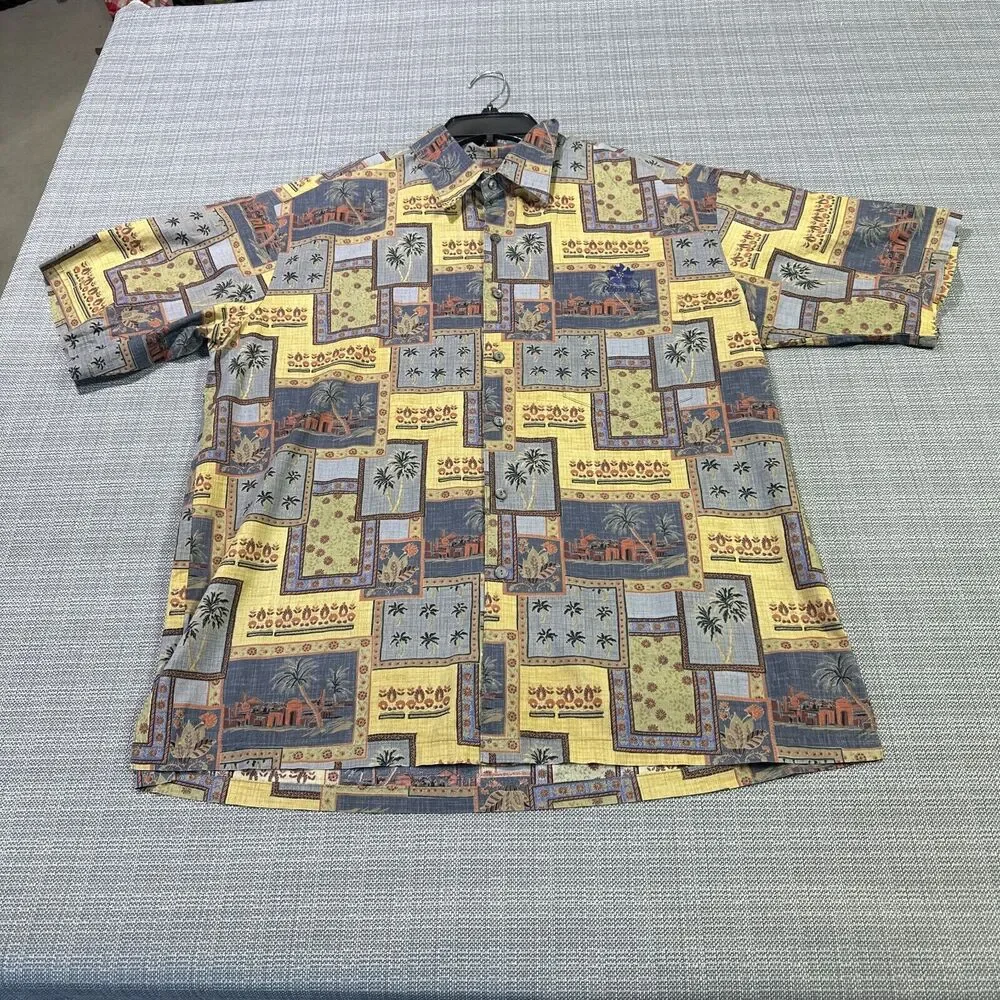 Tori Richard Hawaiian Shirt Mens Large Patchwork Print Aloha Camp Vacation